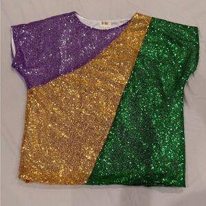 BiBi Mardi Gras Sequin Tee - Purple, Gold, and Green